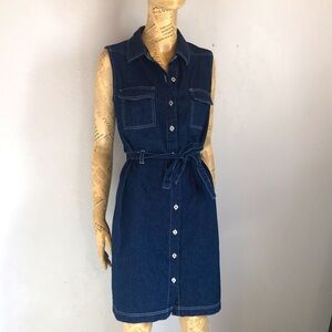 Vintage Faded Glory Y2K Women's Sleeveless Dark Denim Button Up Cotton Dress
